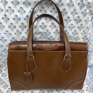 Prada Vitello England Leather Boston Bag Brown
